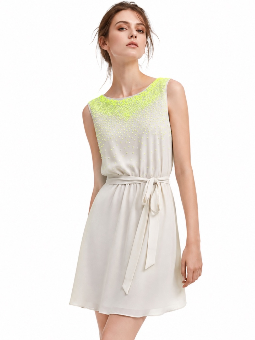 HOST PICK ❤️ LOFT TAUPE NEON YELLOW SEQUIN SLEEVELESSS DRESS DRESS XL PETITE NWT